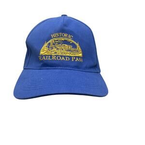 Historic Railroad Pass Hat Blue Gold Embroidered Snapback Souvenir Cap